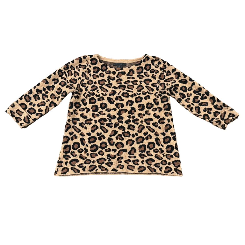 Tahari Animal Print Viscose Blend 3/4 Sleeve Top Woman's M